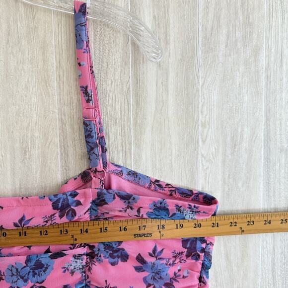 Torrid Mini Shirred Bodycon Dress Size 3X Floral Ruched Pink Mesh Fairy Cottage - Picture 16 of 16